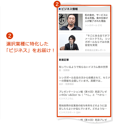 2.選択業種に特化した「ビジネス」をお届け！