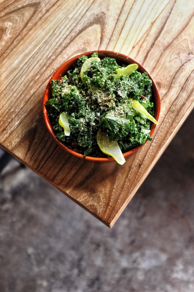 Kale, buttermilk, pear, kale chips and pecan nuts (2)